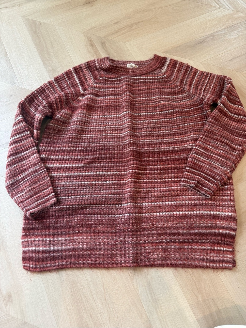 a.n.a Rust and Cream Striped Knit Sweater